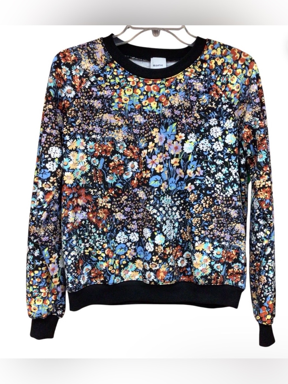 Maeve Black Floral Crewneck Sweatshirt with Blue & Peach Accents - Picture 2 of 10